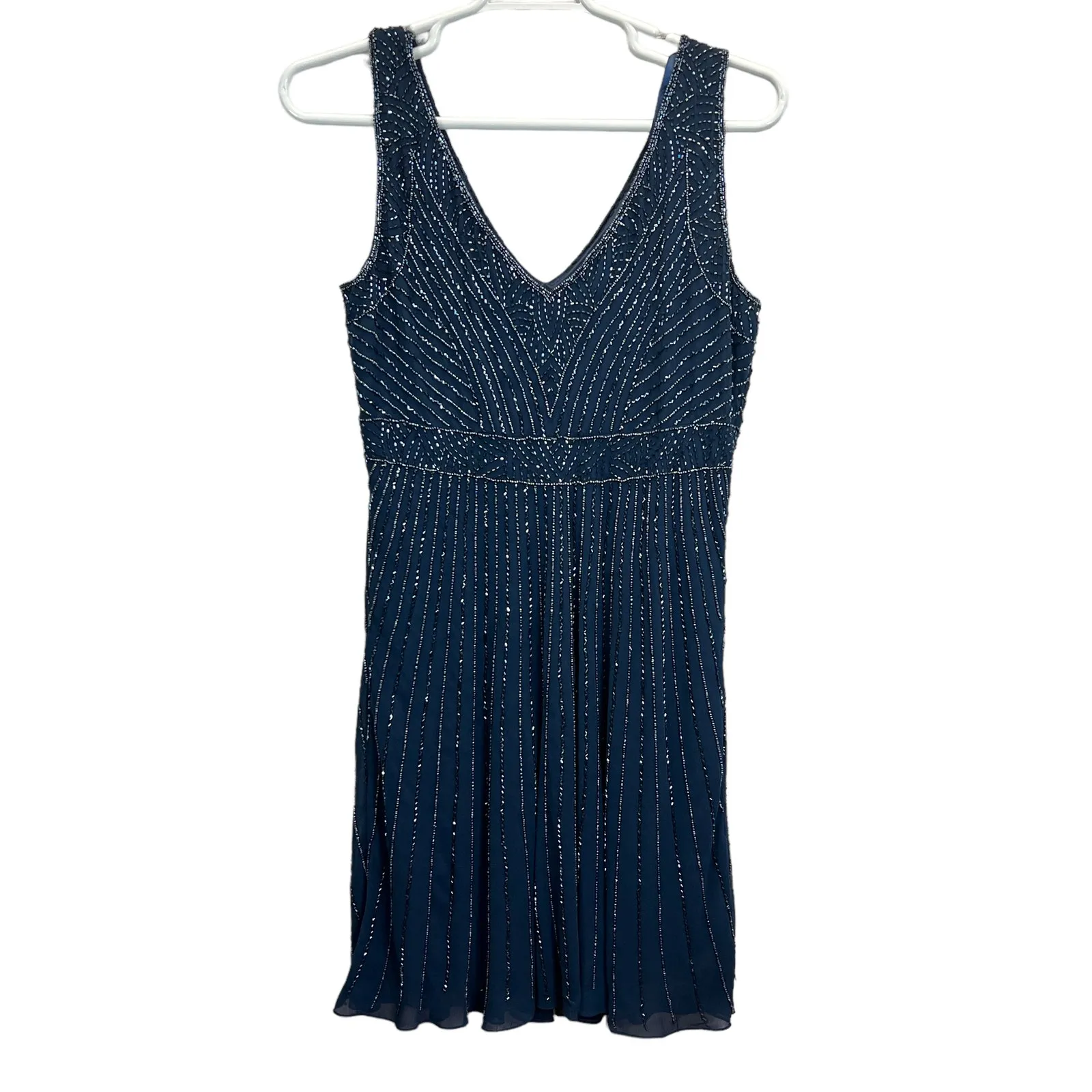 Jkara Embellished Beaded Cocktail Dress 14 Glam Evening Formal Holiday Party Blue - Image 6
