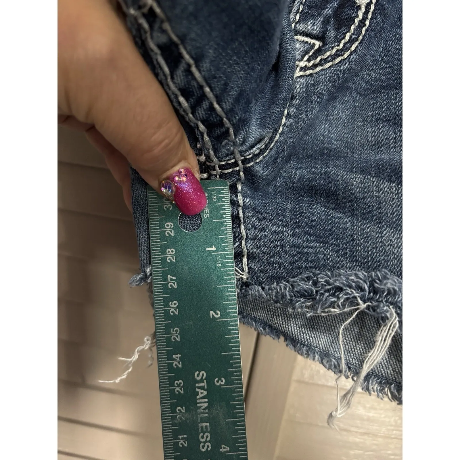 Rock Revival Cut Off Booty Denim Jean Short Size 28 Embroidered/Studs Low Rise - Image 4