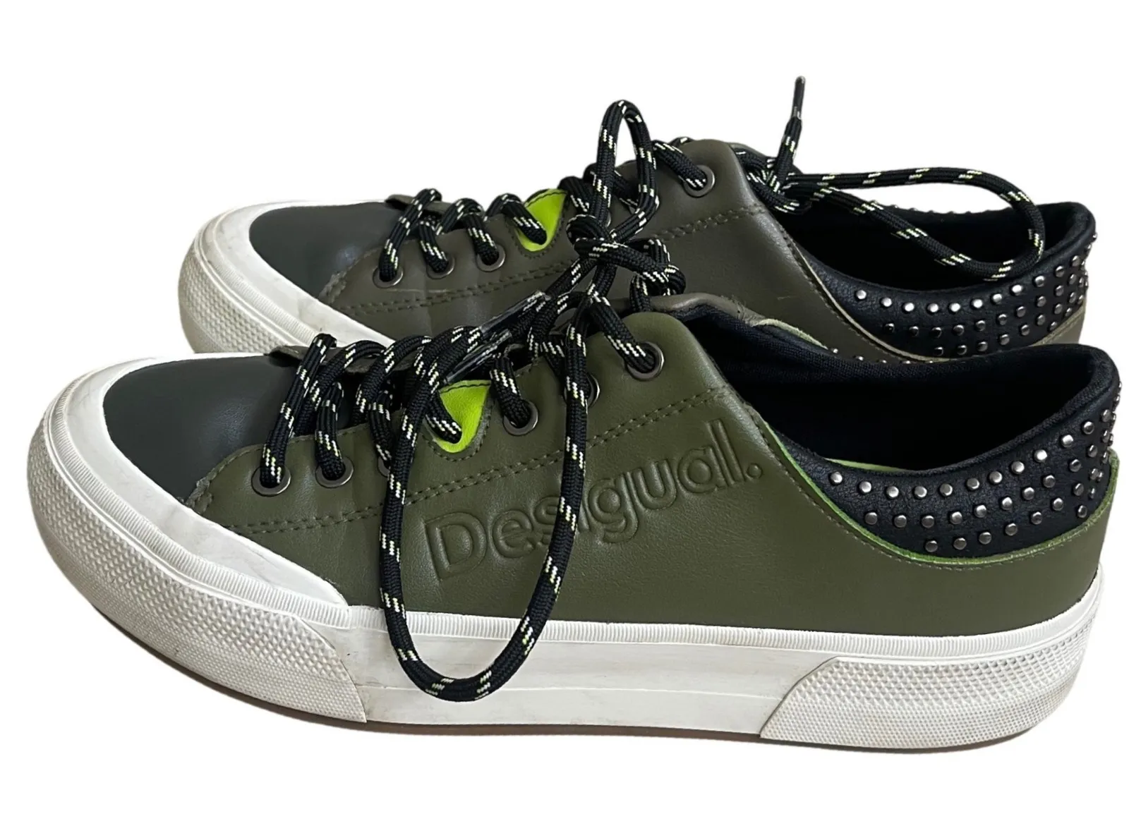 Desigual olive Green Studded Lace Up Sneakers Women's size 8 shoes comfort - Image 1