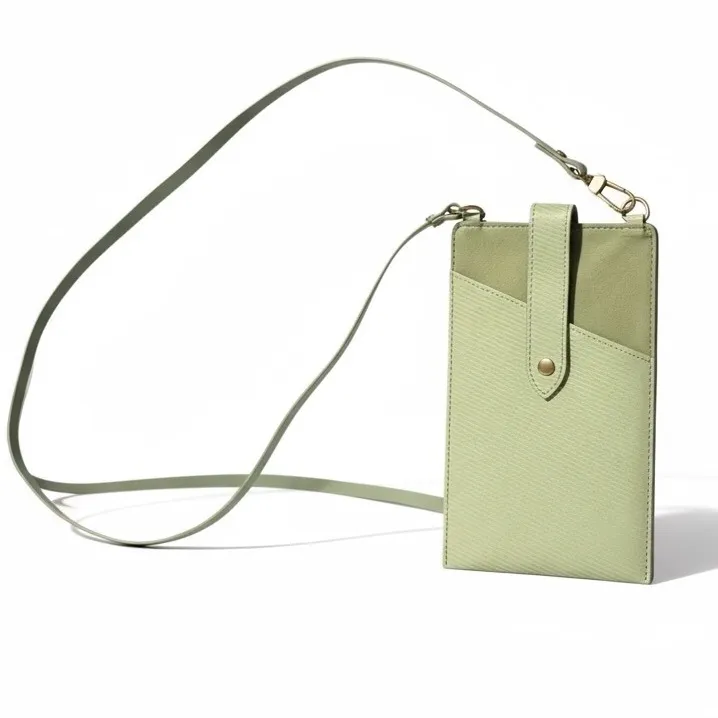 Heyday Crossbody Phone Holder Pouch Sage Green Vegan Leather Strap - Image 2