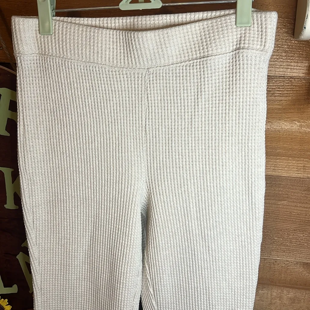 Aerie Flared Waffle Knit High Rise Jogger Sweatpants Cream Stretch Relax Cozy M - Image 5