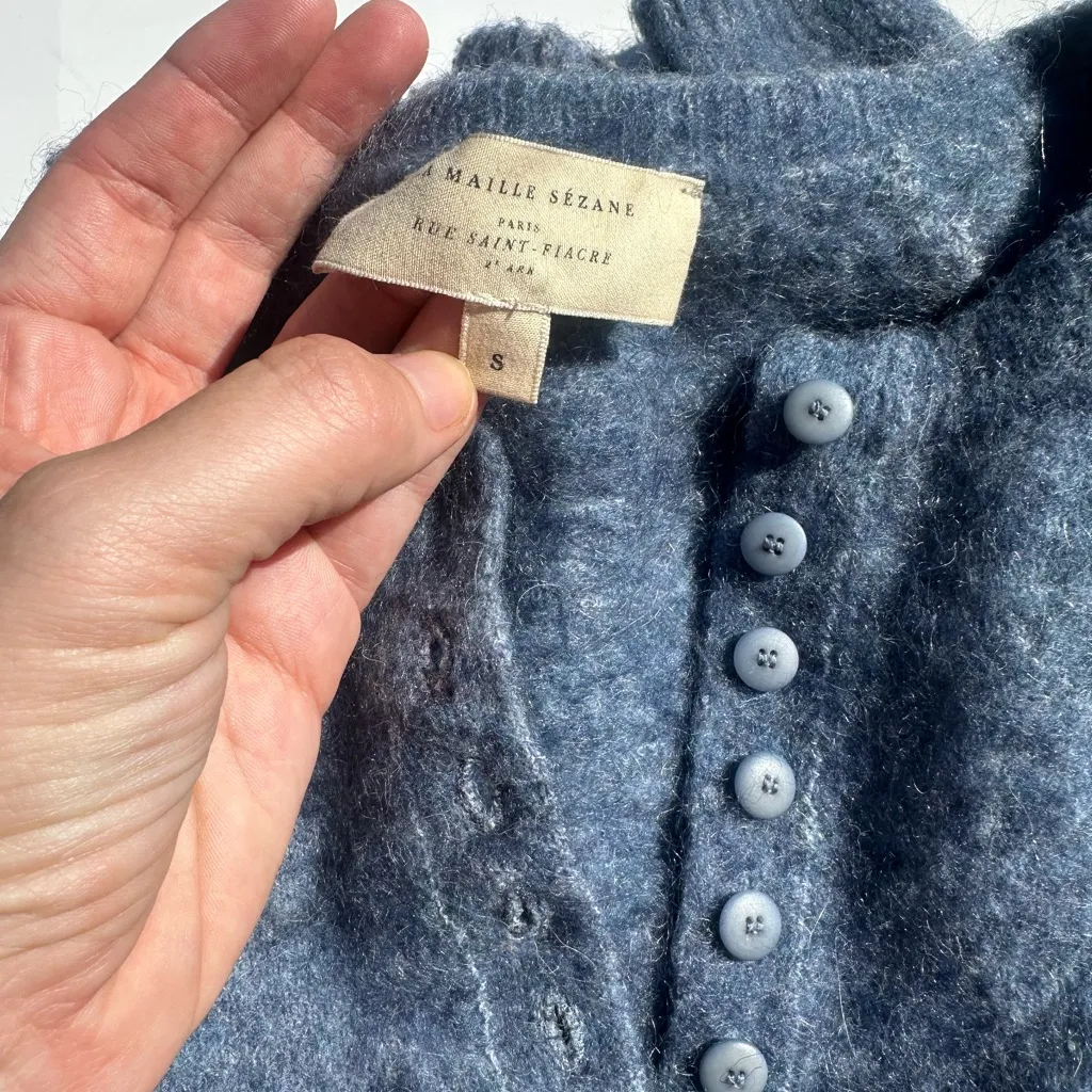 Sézane Paris Blue Leon Crew Neck Sweater – Merino Wool+ lux angora goat fits XS - Image 8