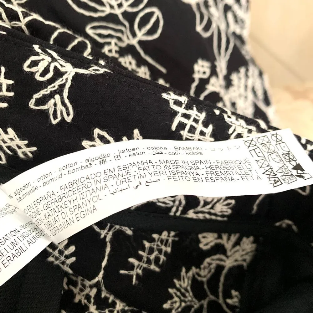 Zara Straight Fit Embroidered Crop Pants in Black/White - Image 11