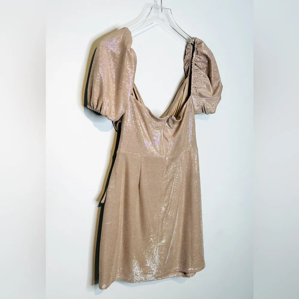 Tularosa Zina Tan Nude Metallic Silver Puff Sleeve Knit Mini Dress Size M NWT - Image 10