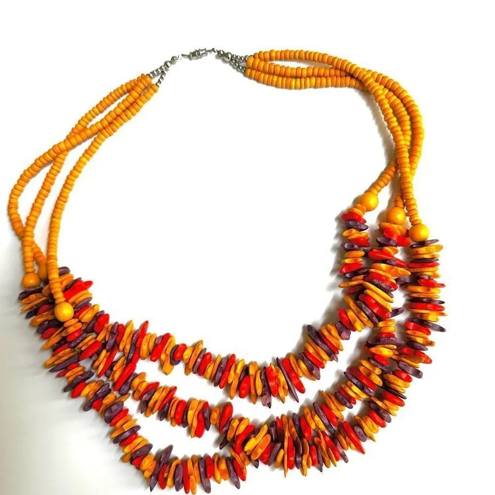 Orange yellow and purple beaded multi strand necklace - Image 2
