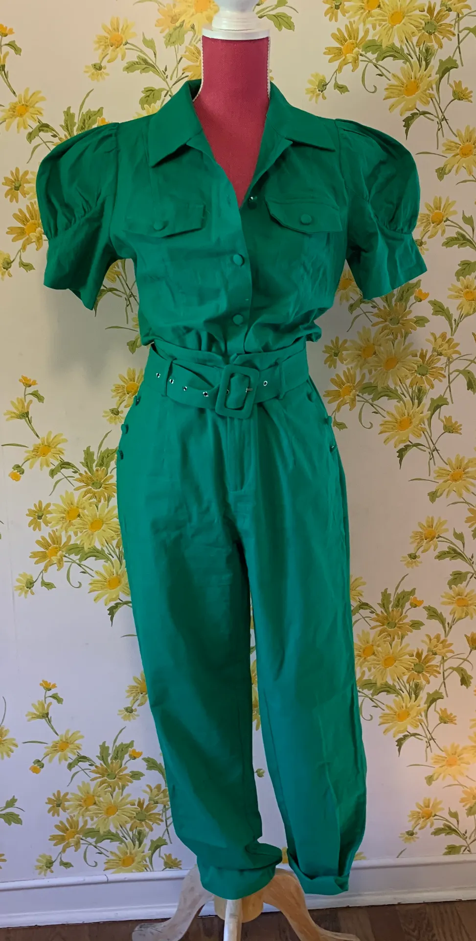 High waist Belted pants and top matching set green size M Size M - Image 2