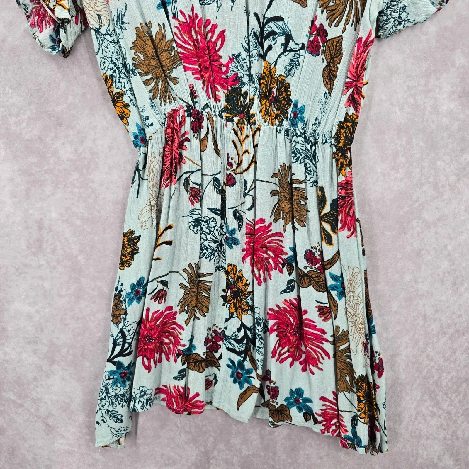 Blue Floral‎ Ruffle Short Sleeve Flare Boho Knee Length Dress Small - Image 4