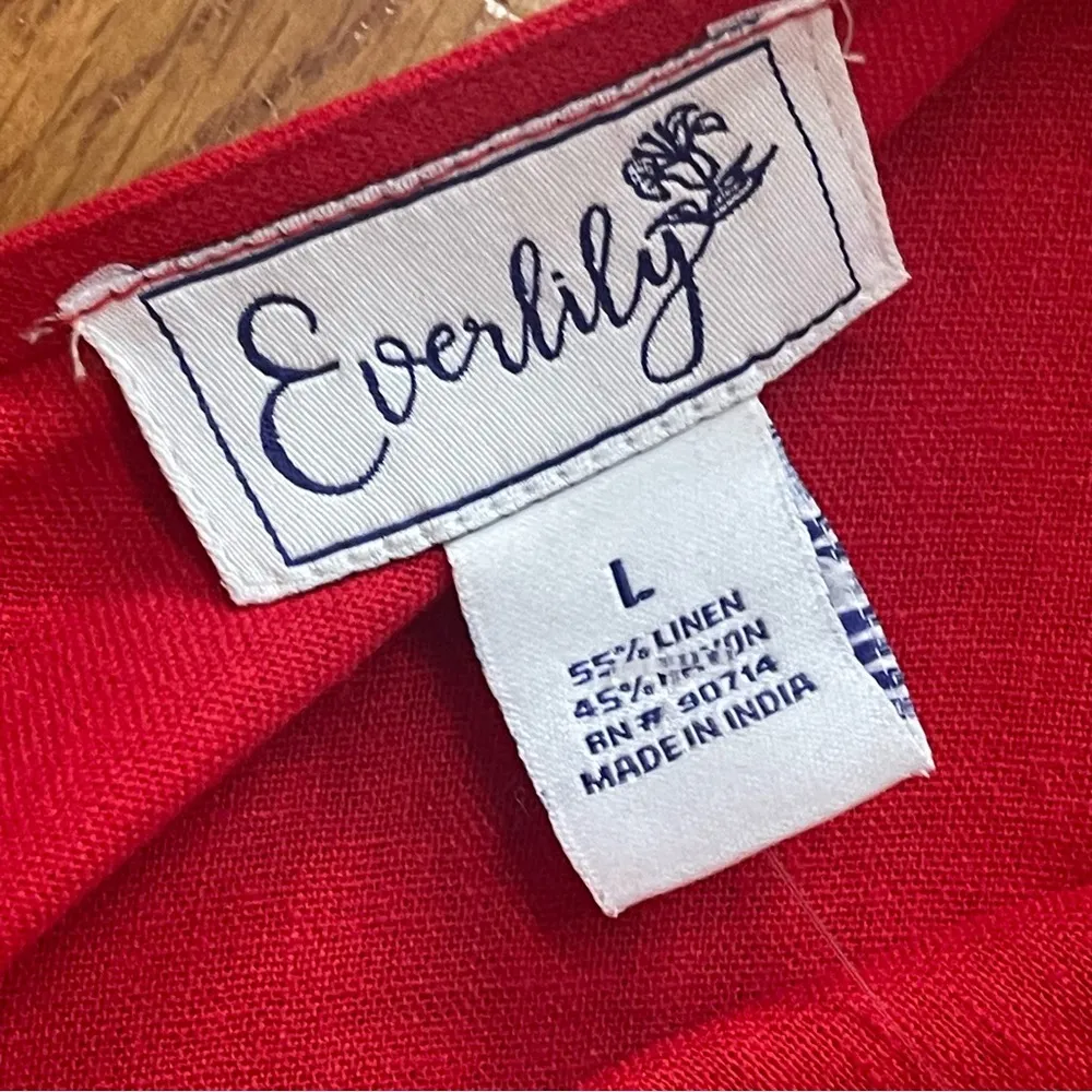 Everlily Red Linen midi jumpsuit romper sleeveless v - Image 9