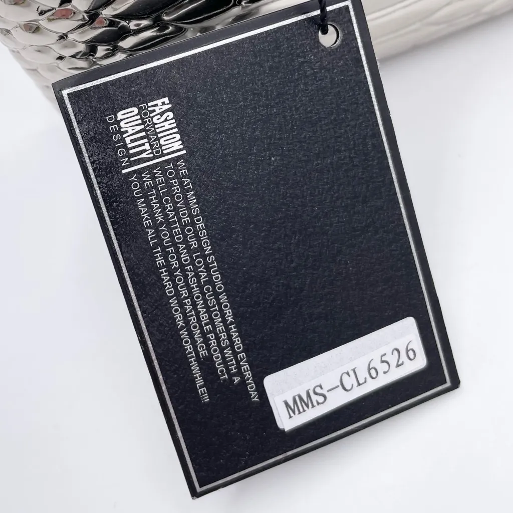 NEW MMS Design Studio Hard Shell Silver Metallic Clutch Mini Purse Chain Strap - Image 6