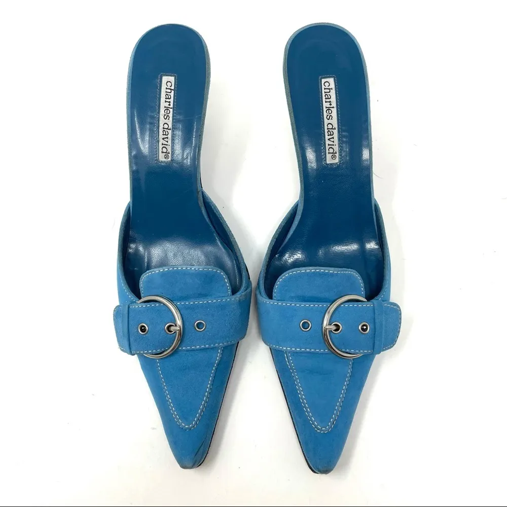 turquoise suede slides, size 8.5, made in Spain - Image 5