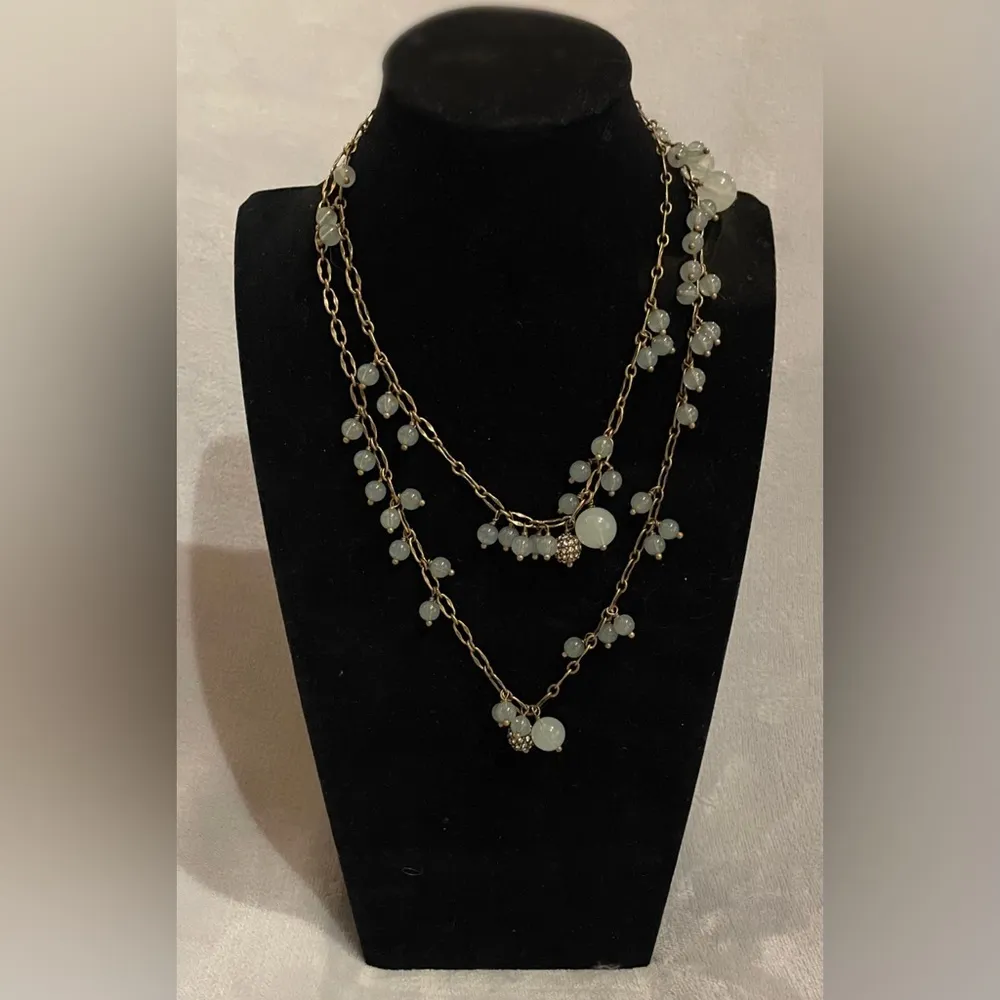 J Crew Vintage Blue Gray Beaded Rhinestone Long Chain Necklace - Image 6