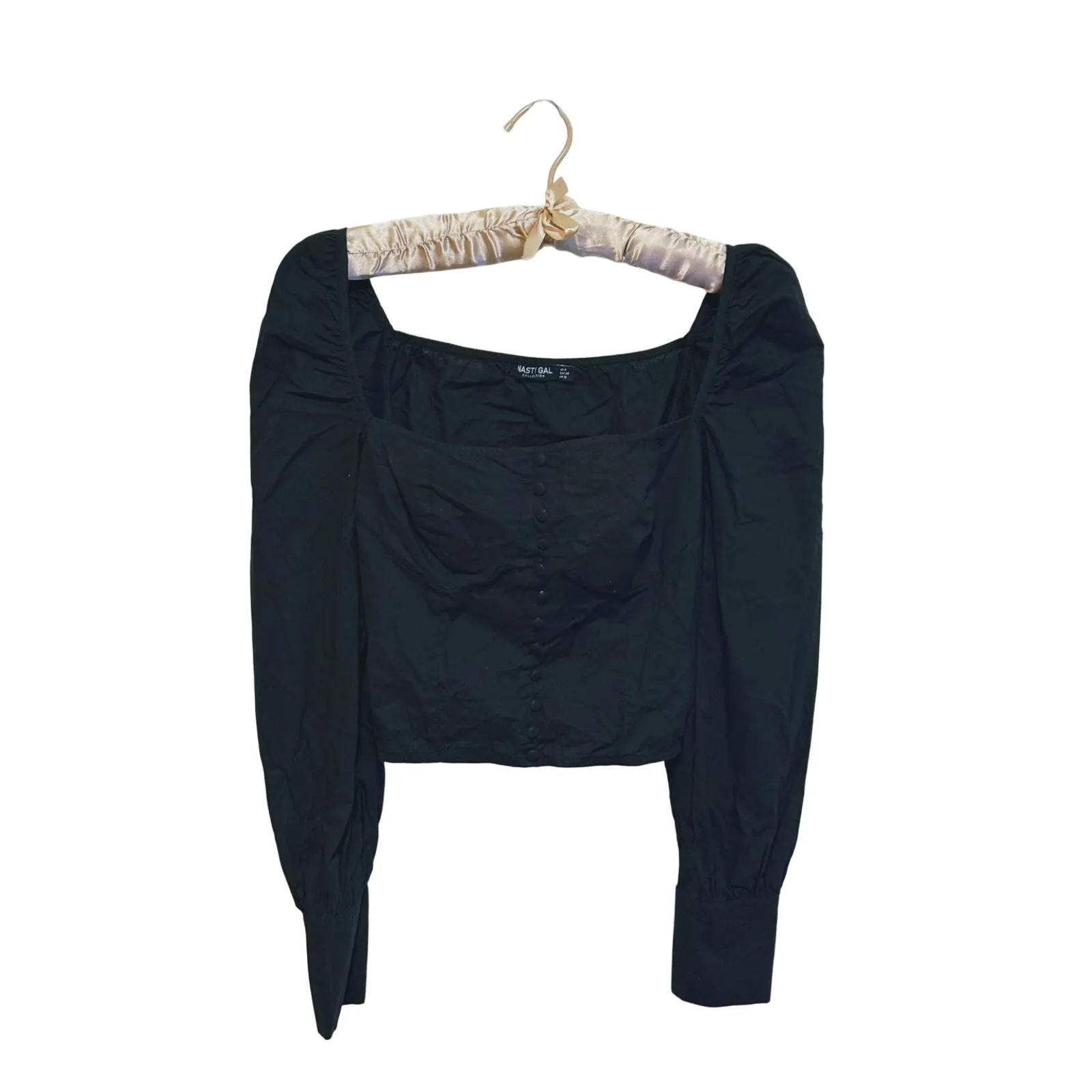 Nasty Gal Coquette Puff Sleeve Square Neck Crop Blouse Size 8 Black Minimalist - Image 5