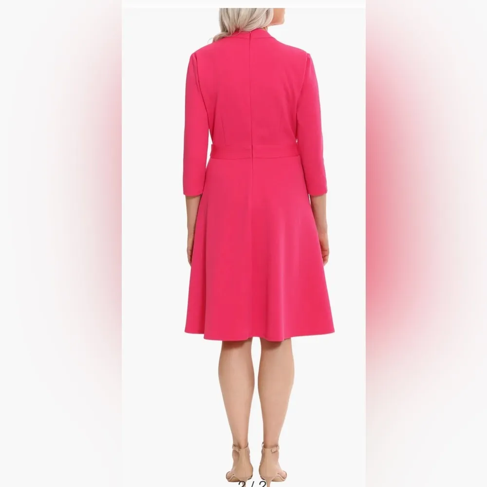 London Times pink scuba fit & flare midi dress - Image 2