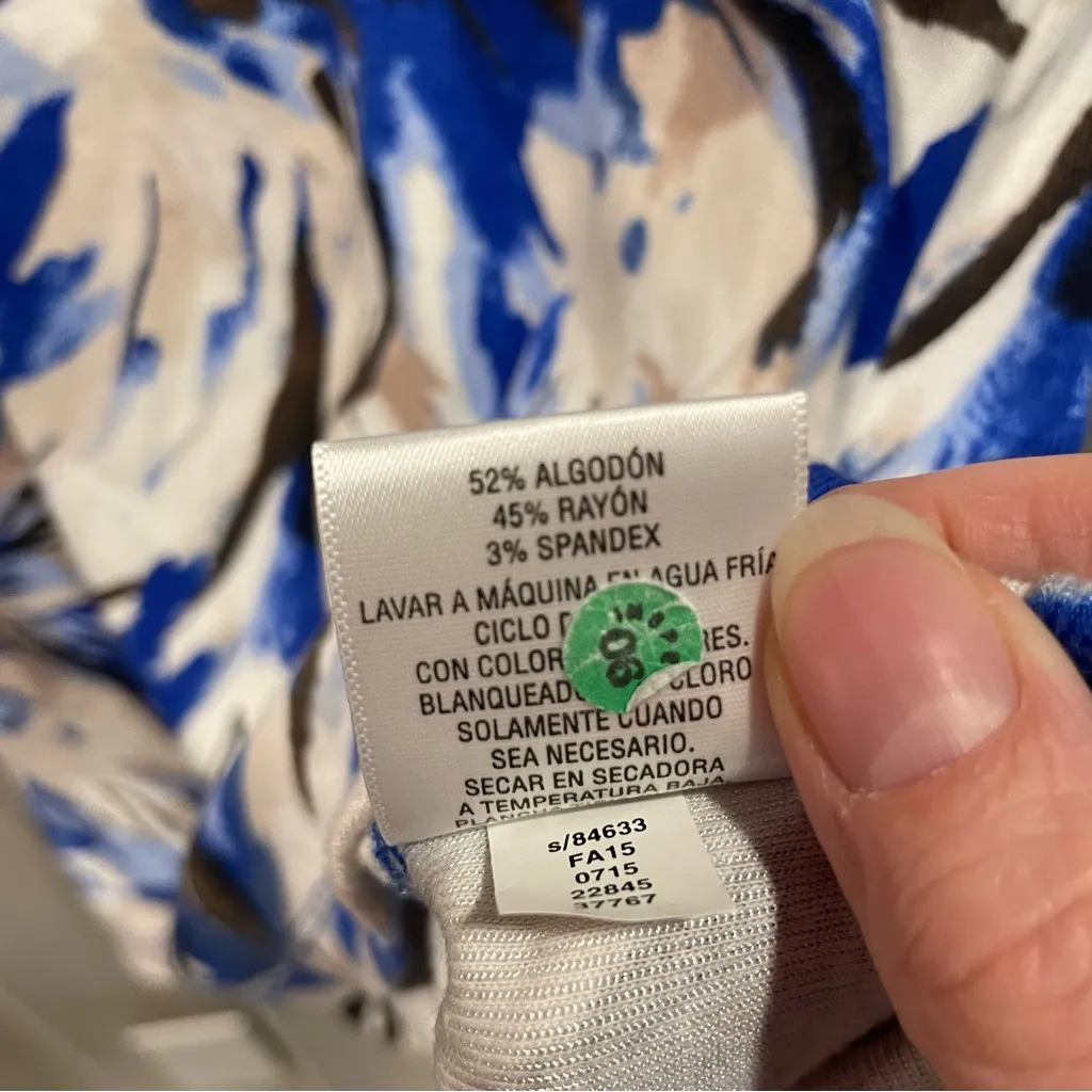 Cute creamy cotton baby rib top blue ribbon trim JM Collection watercolor splash - Image 5