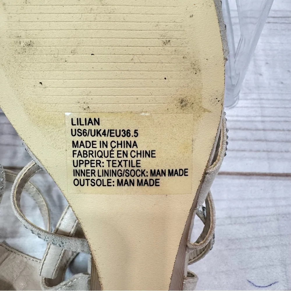 Just Fab Lilian Beige Strappy Wedge Sandals with Mirror Rhinestones Size 6 - Image 8