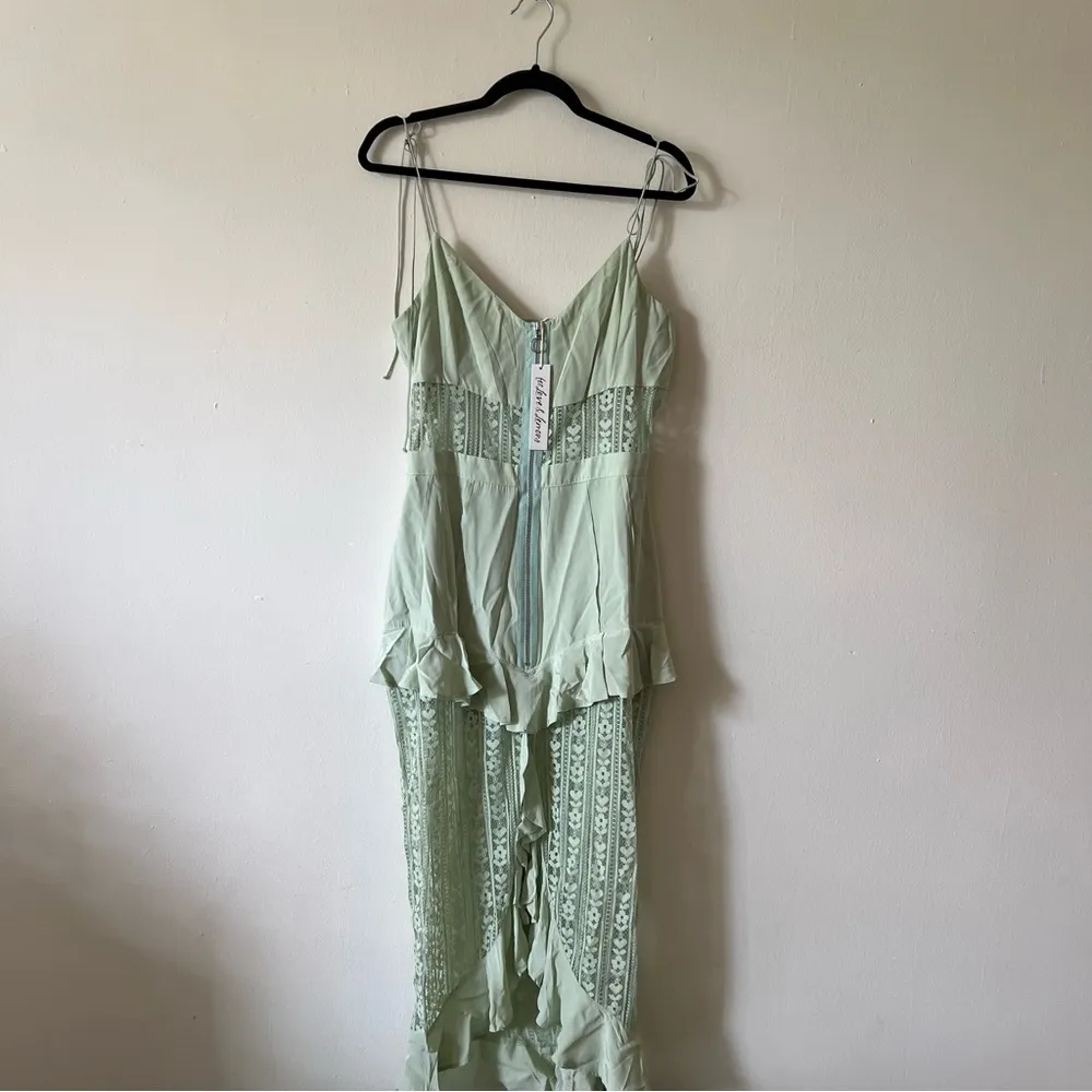 For love and lemons midi green lace dress flint zip size L viscose - Image 3