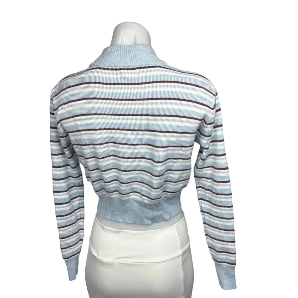 PacSun L.A. Hearts Blue Striped Long Sleeve Mock Neck Crop Sweater Top Size S - Image 3