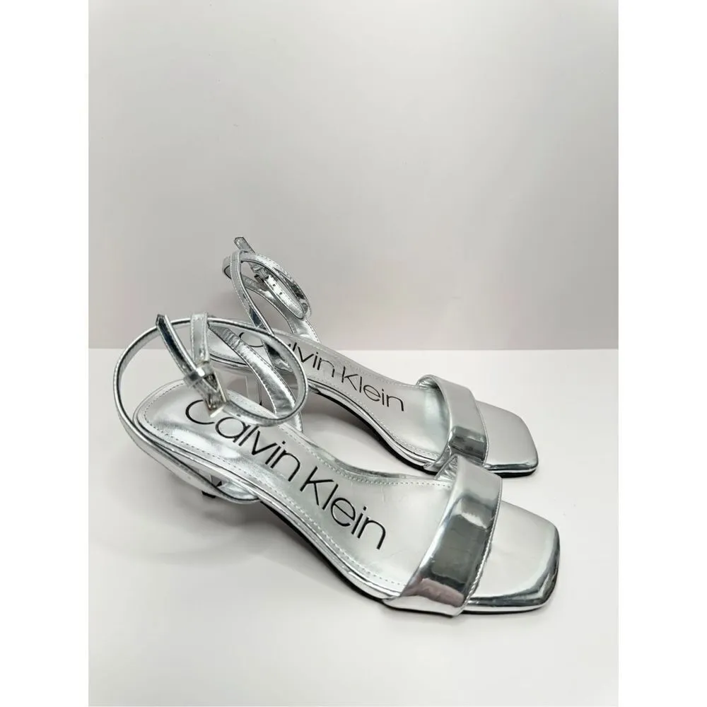 Calvin Klein Sandals Womens Size 5 Silver Belma Strappy Dress Open Toe Heels - Image 2