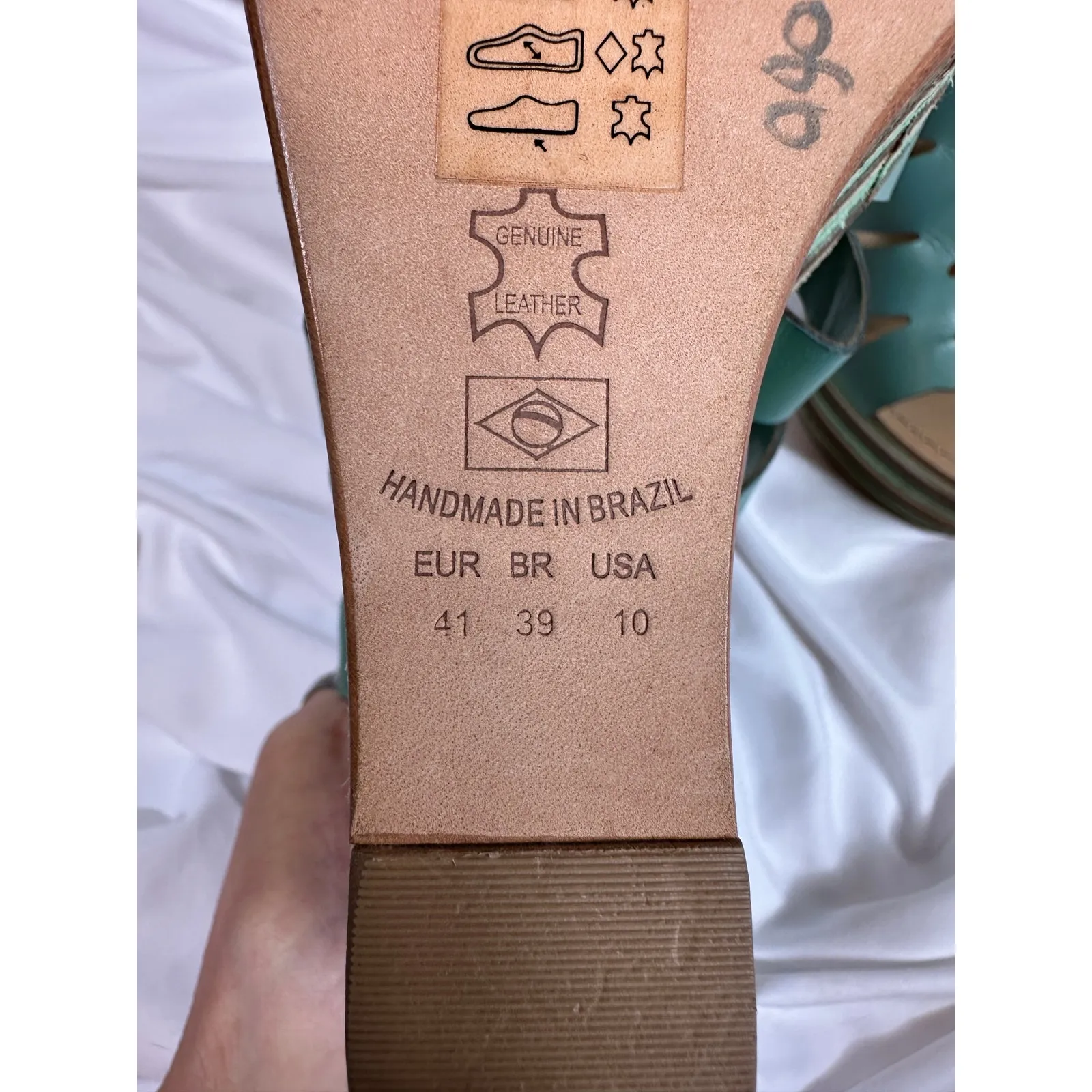 Anna Luz Leather Open Toe Wedge Sandals Handmade Brazil 10 Green - Image 12