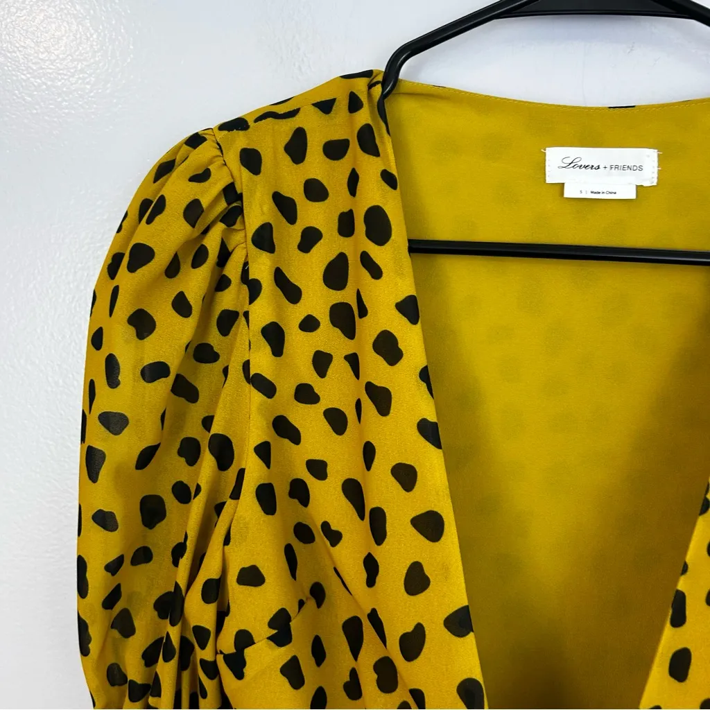Lovers + Friends Henry Yellow Mini Mara Dot Pirint Tie Front Peplum Top Small - Image 6