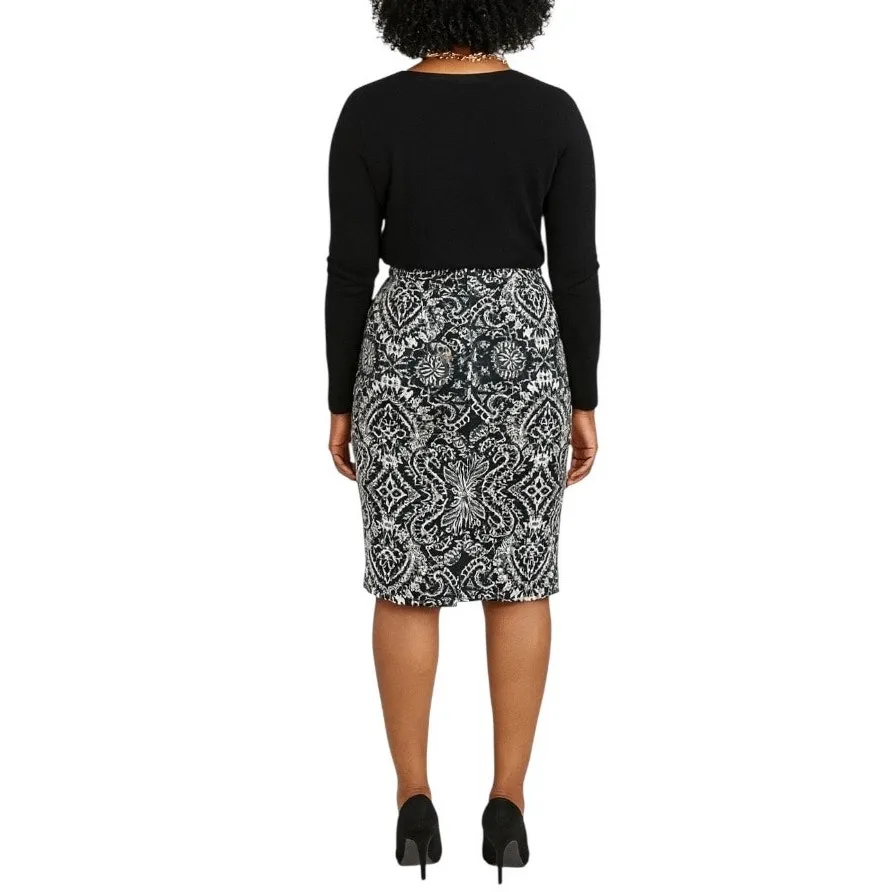 Roz & Ali Dressbarn Pencil Skirt Black Cream Baroque Textured Women’s Size Large - Image 10