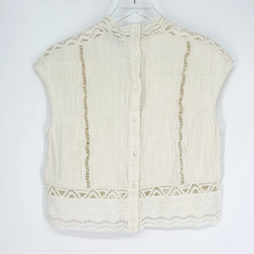Zara Jacquard‎ Button Back Tank Top M Cream - Image 3