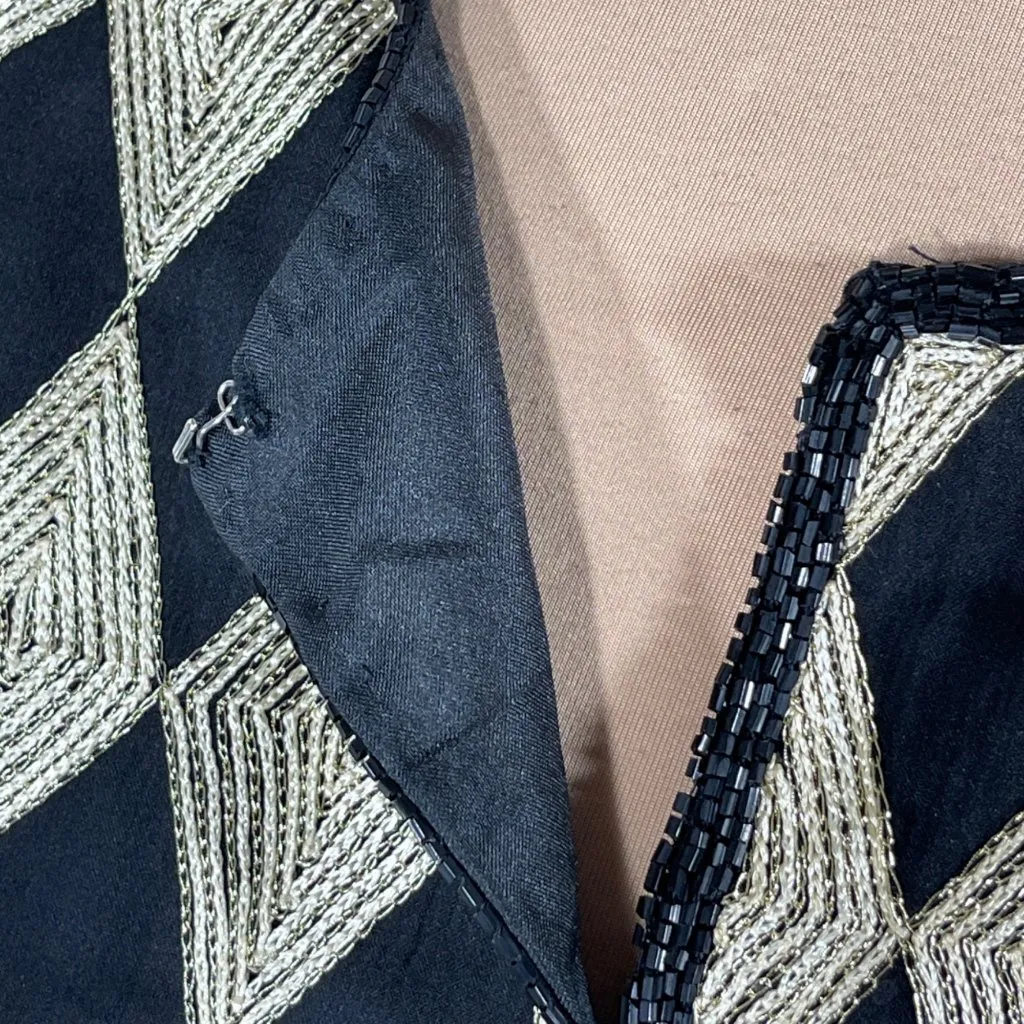 VTG Laurence Kazar Lady Jacket Size XL Gold Black Diamond Silk Beaded - Image 5