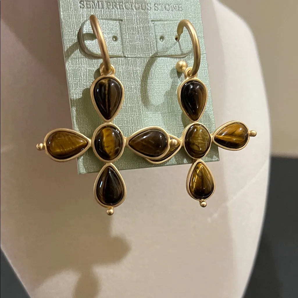 Atterri | Tiger Eye Like Stone Earrings Gold - Image 4