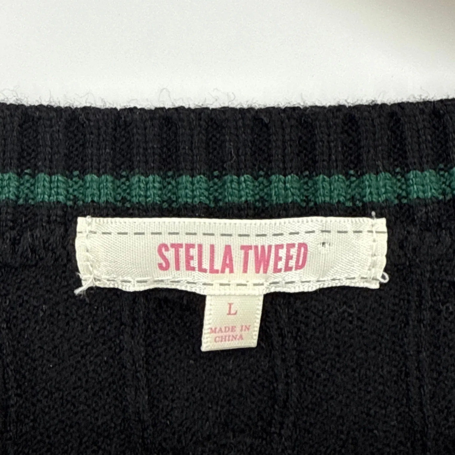 Stella Tweed Cable Knit Boston Pullover Sweater Large Black Green Collegiate MA - Image 4