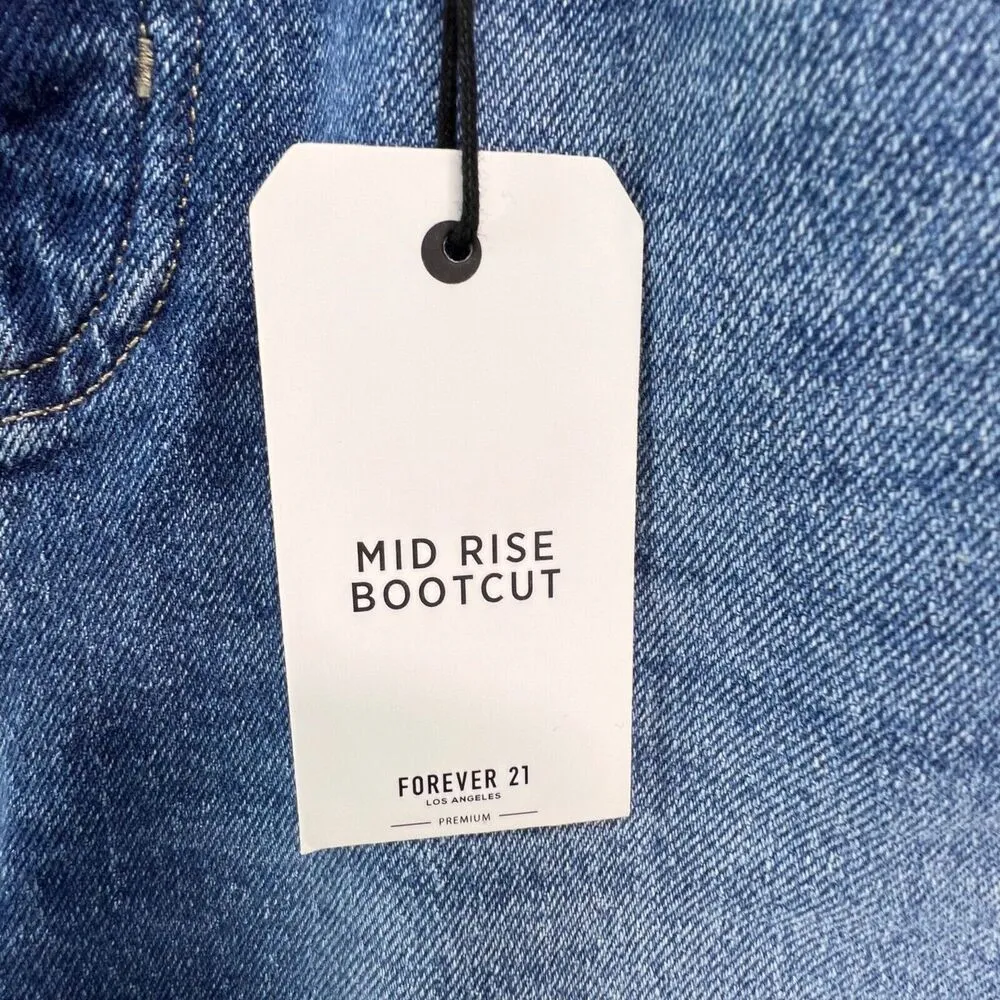 Forever 21 Jeans Women 27 Blue Mid Rise Bootcut Denim Distressed Raw Hem Stretch - Image 14