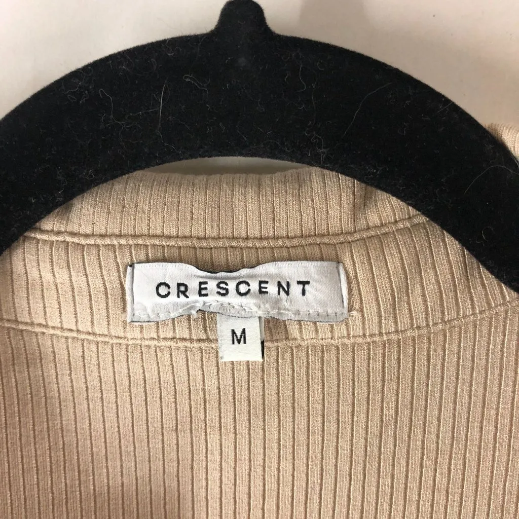 Crescent Shirt Dress Ribbed Button Detail Long Sleeve Bodycon Stretch Beige M - Image 3