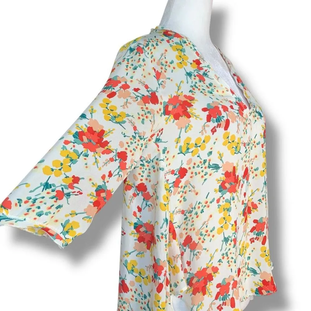 Zara Basic Top Floral Chiffon Blouse Open Back Deep Vneck Flowy Boho Spring XS - Image 5