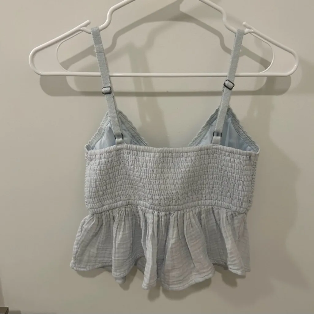 Hollister Y2K Crochet Cropped Babydoll Top Baby Blue Size Small - Image 7