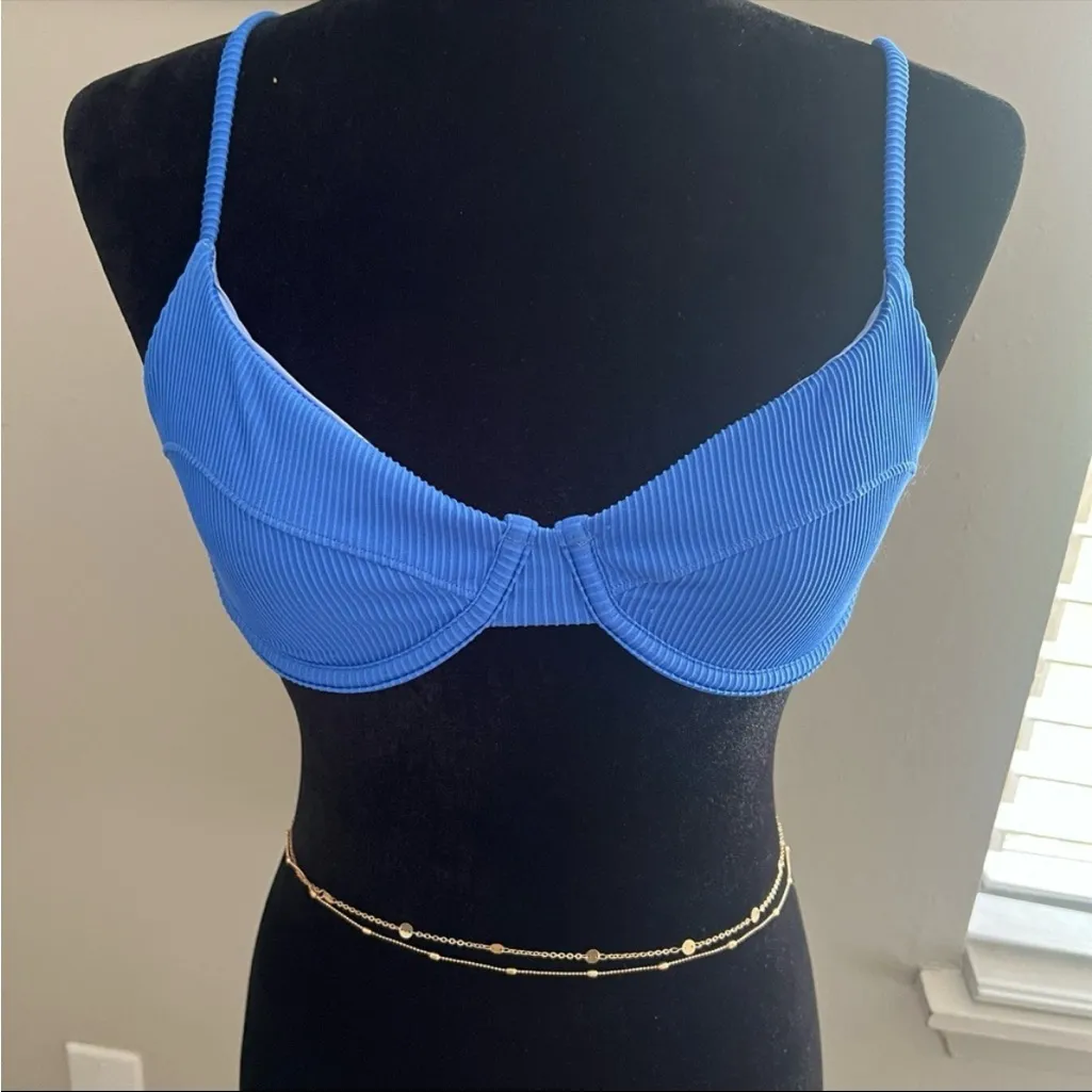 OneOne Lupita Bikini‎ Top Medium Blue Ribbed NWT - Image 9