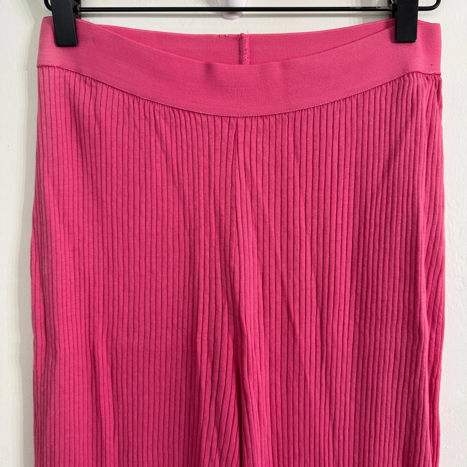 Boohoo Pink Ribbed High Waisted Wide Leg Pants Flare Size 6 (US) - Image 2
