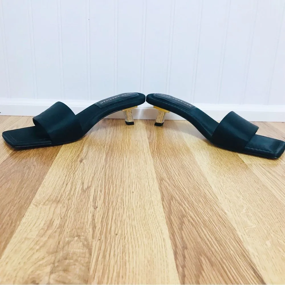 GOOD AMERICAN Black Satin Rhinestone Kitten Heel Slide Square‎ Toe Size 7 New - Image 3