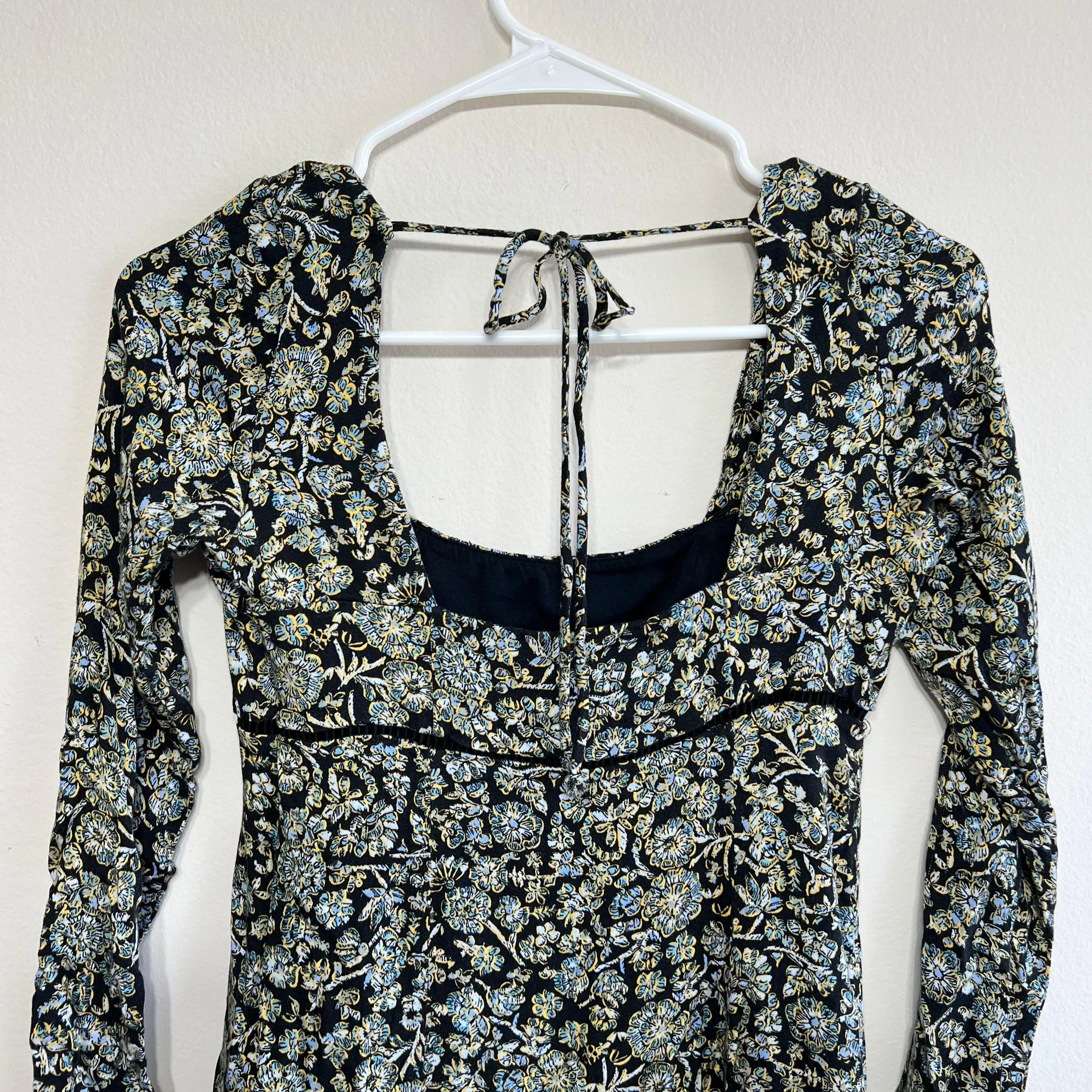 Black Floral Boheme Mini Dress Long Sleeve 4 - Image 6