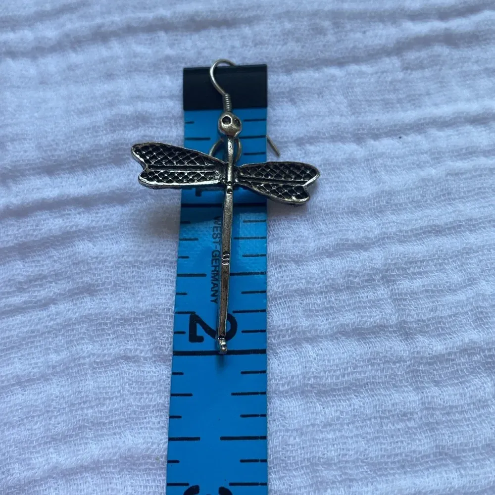 Dragonfly Earrings Dangle Dragonflies Nature‎ Bohemian Jewelry Sterling Silver Gray - Image 2