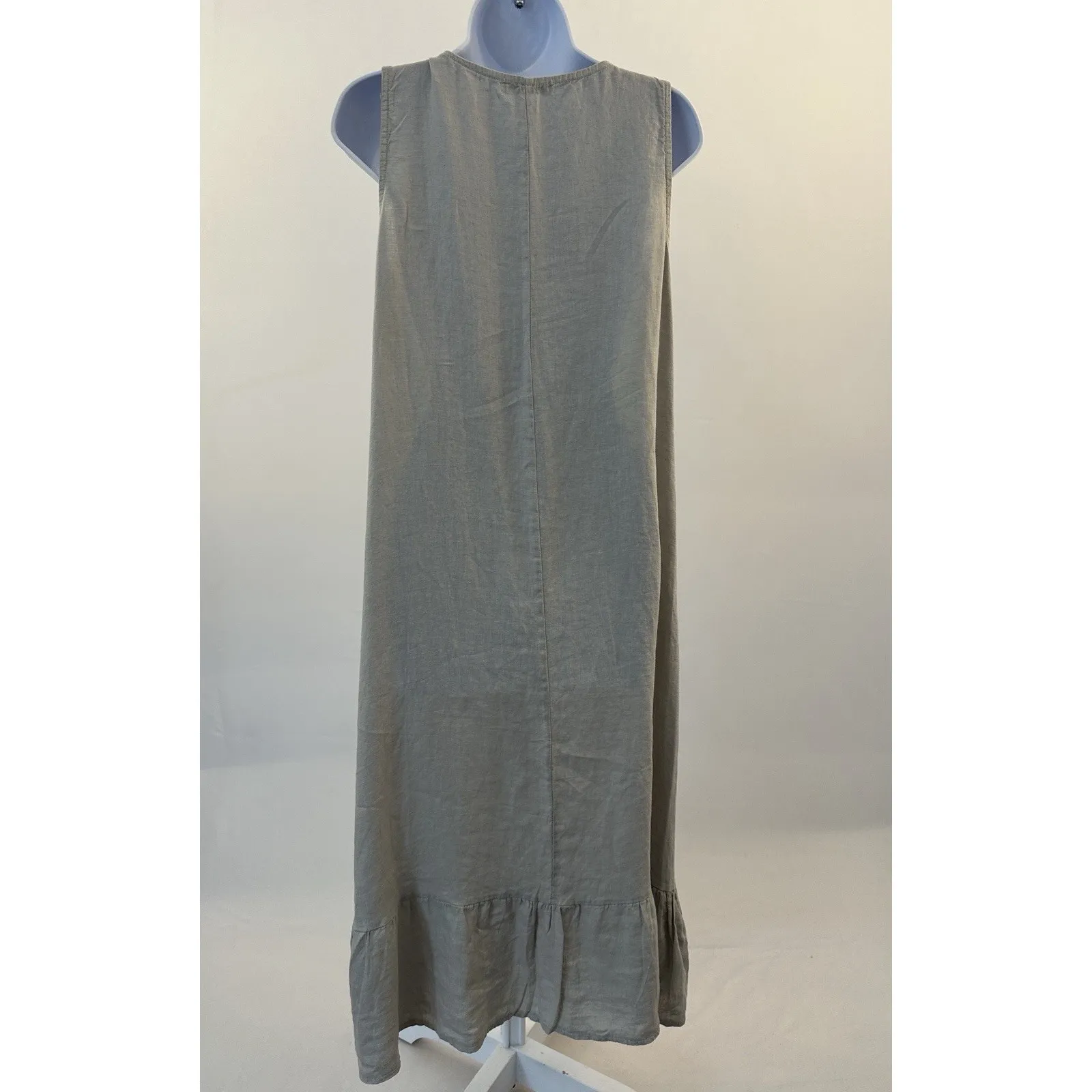 Terzo Millennio Gray Linen Maxi Dress Sz M Quiet Luxury Minimalist Peasant (b34) Size M - Image 4