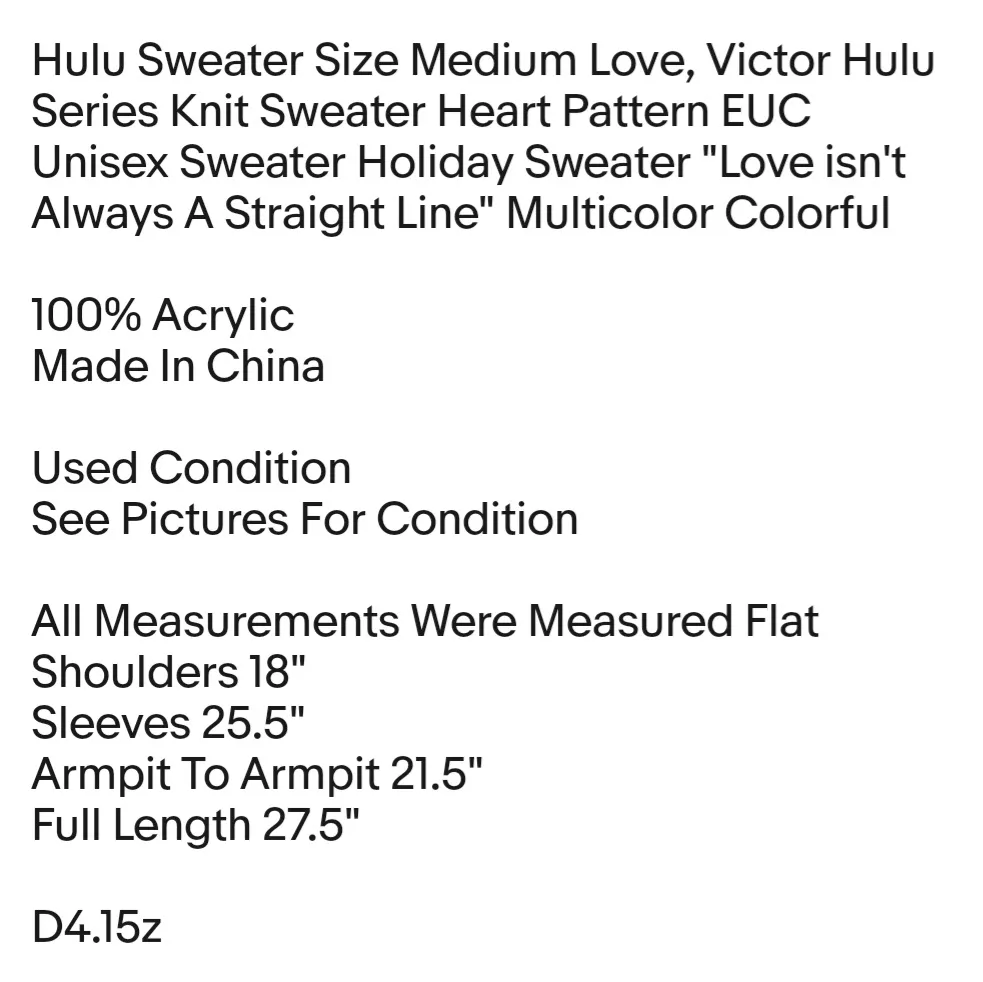 Hulu Sweater Size Medium Love, Victor Hulu Series Knit Sweater Heart Pattern EUC Unisex Sweater - Image 2