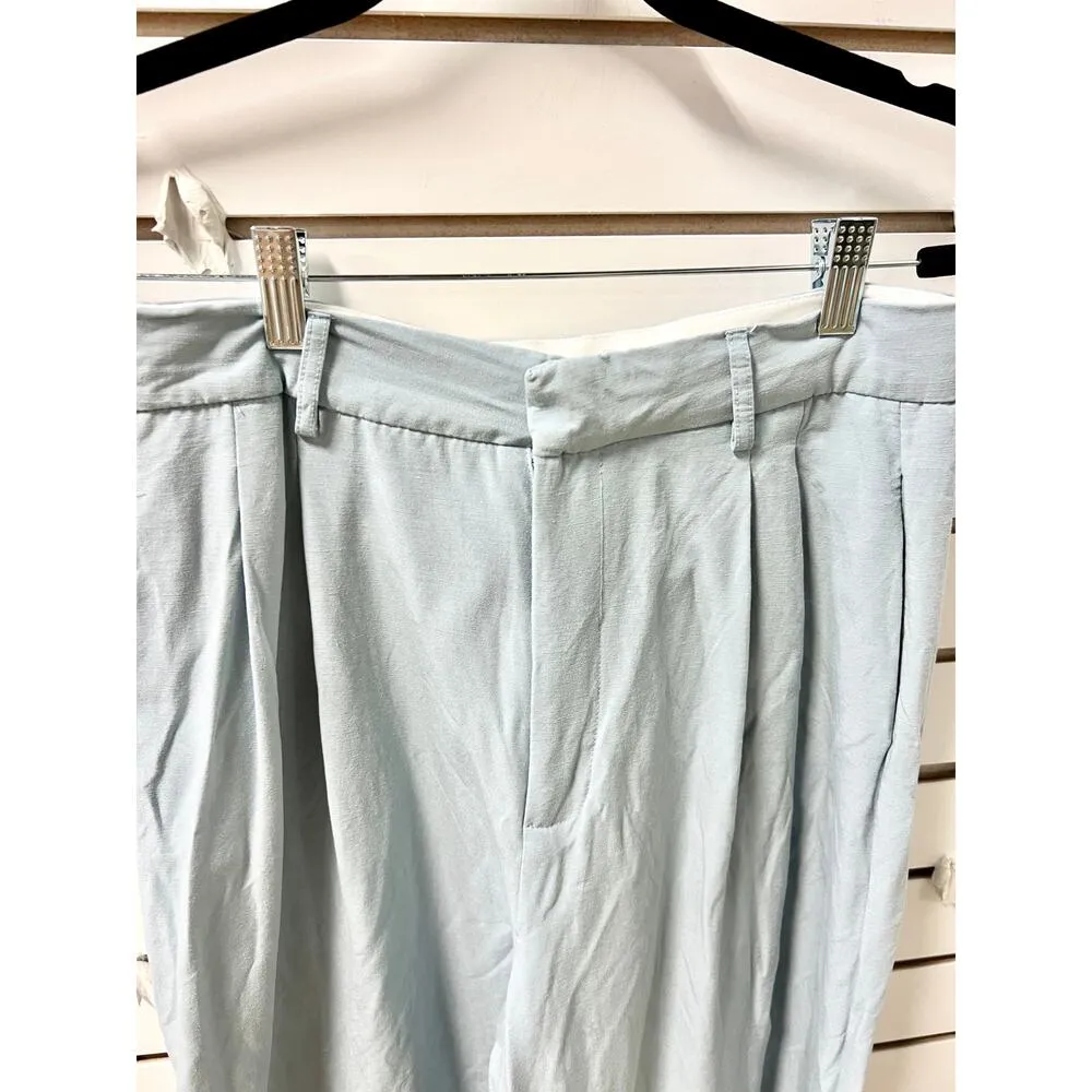 Zara High Waisted Pleated Wide Leg Trouser Pants Pastel Blue Women's Size Large - Image 2