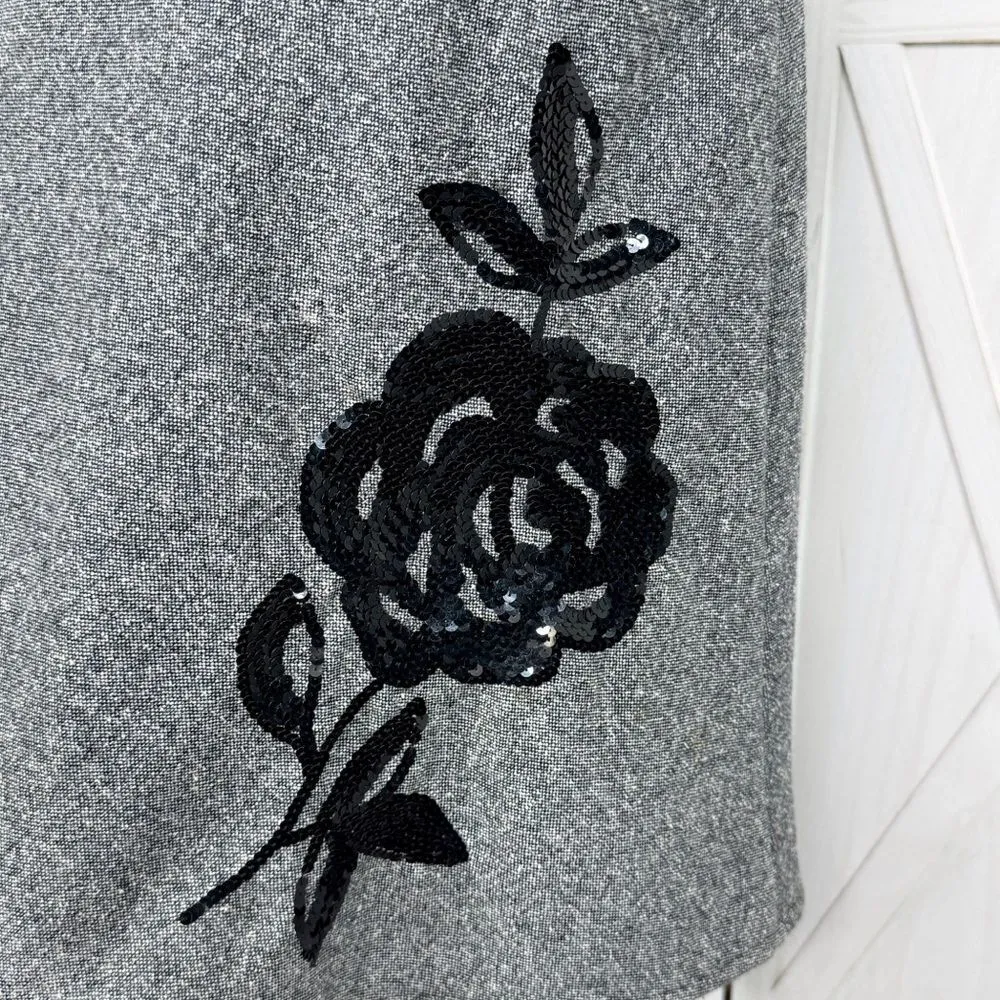 The Limited Sequin Flower Wool Silk Blend Tweed A Line Skirt Grey 4 Retro Career - Image 6