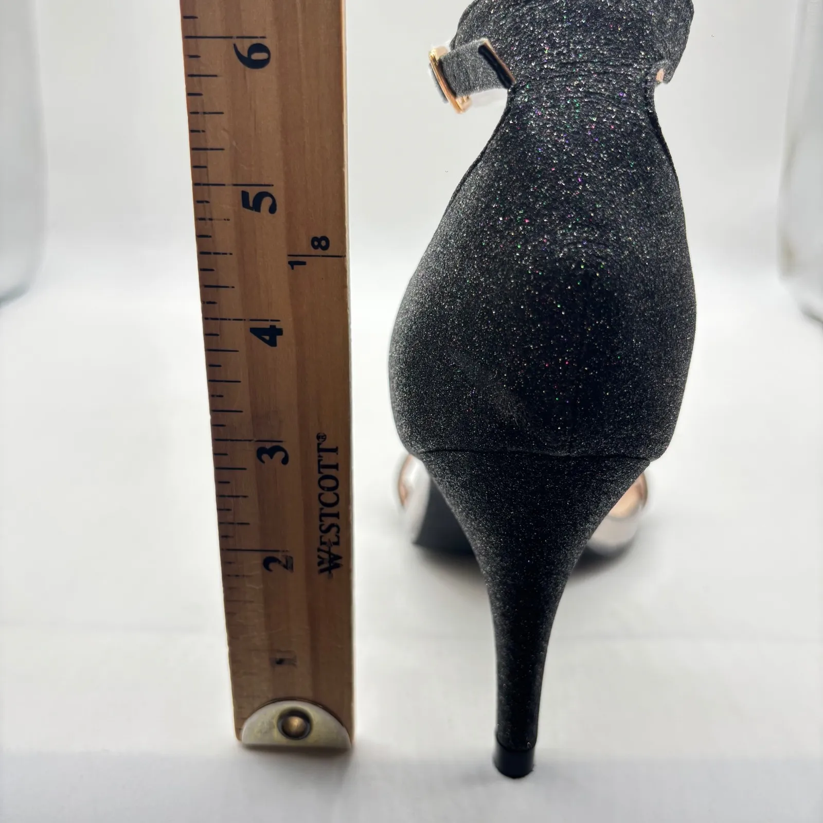 NEW Allegra K Heels Womens 8 Black‎ Glitter Ankle Strap Stiletto Evening Party - Image 5