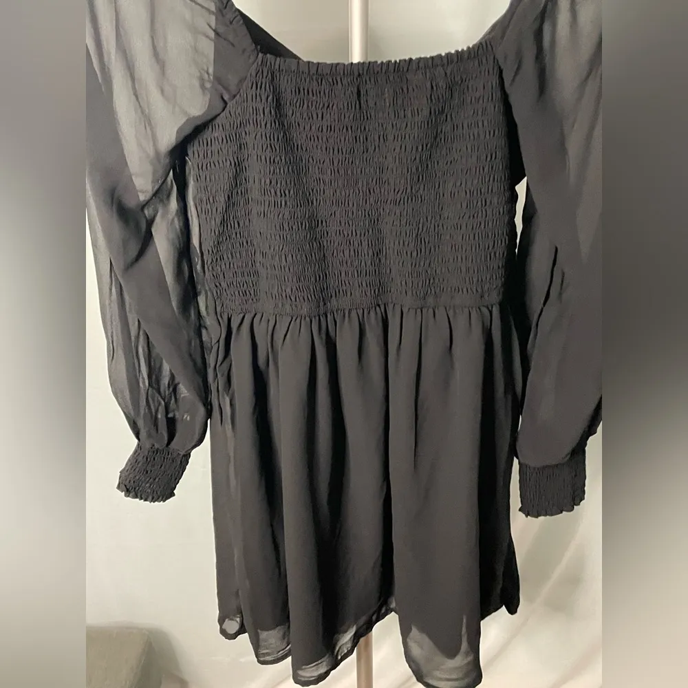 NWT Hollister Pintuck Chiffon Long Sleeve Black Mini Dress size large‎ - Image 7