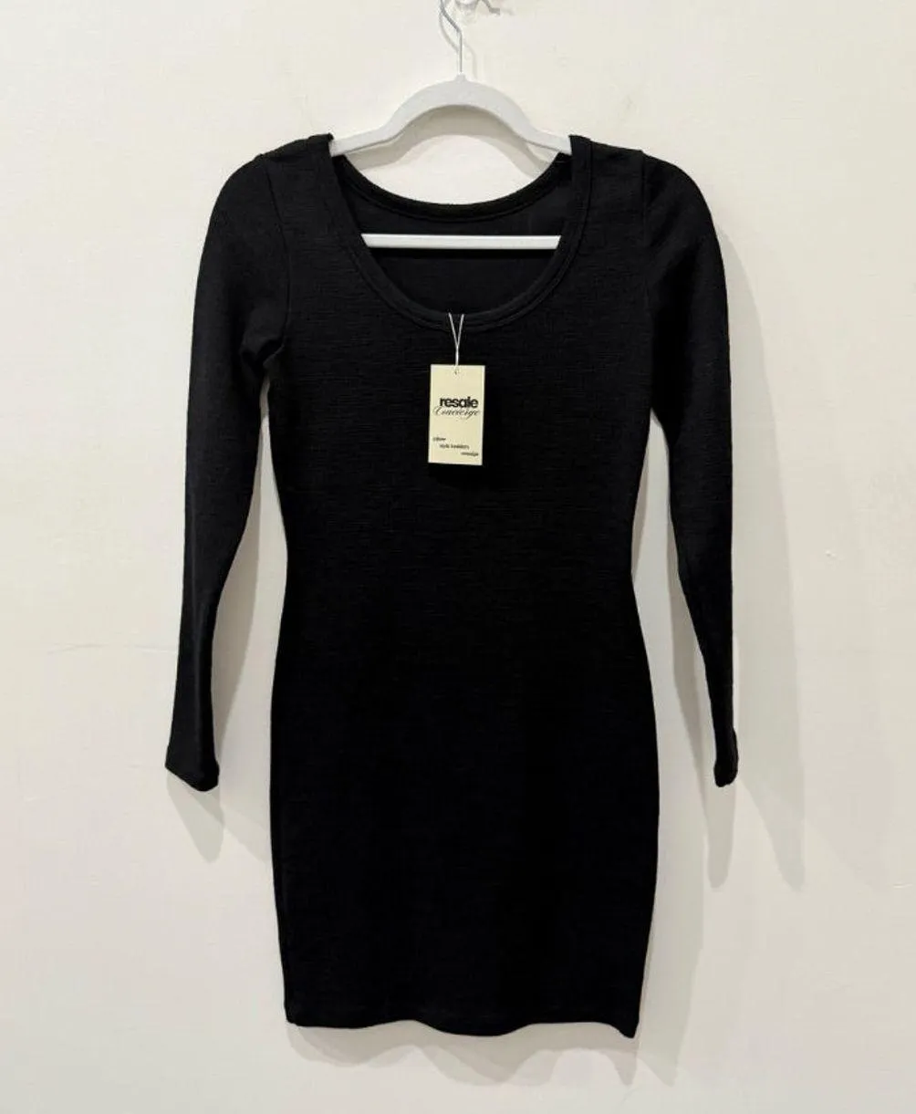 James Perse Skinny Scoop Back Knit Jersey Mini Bodycon Dress Black Womens 1 / S - Image 3