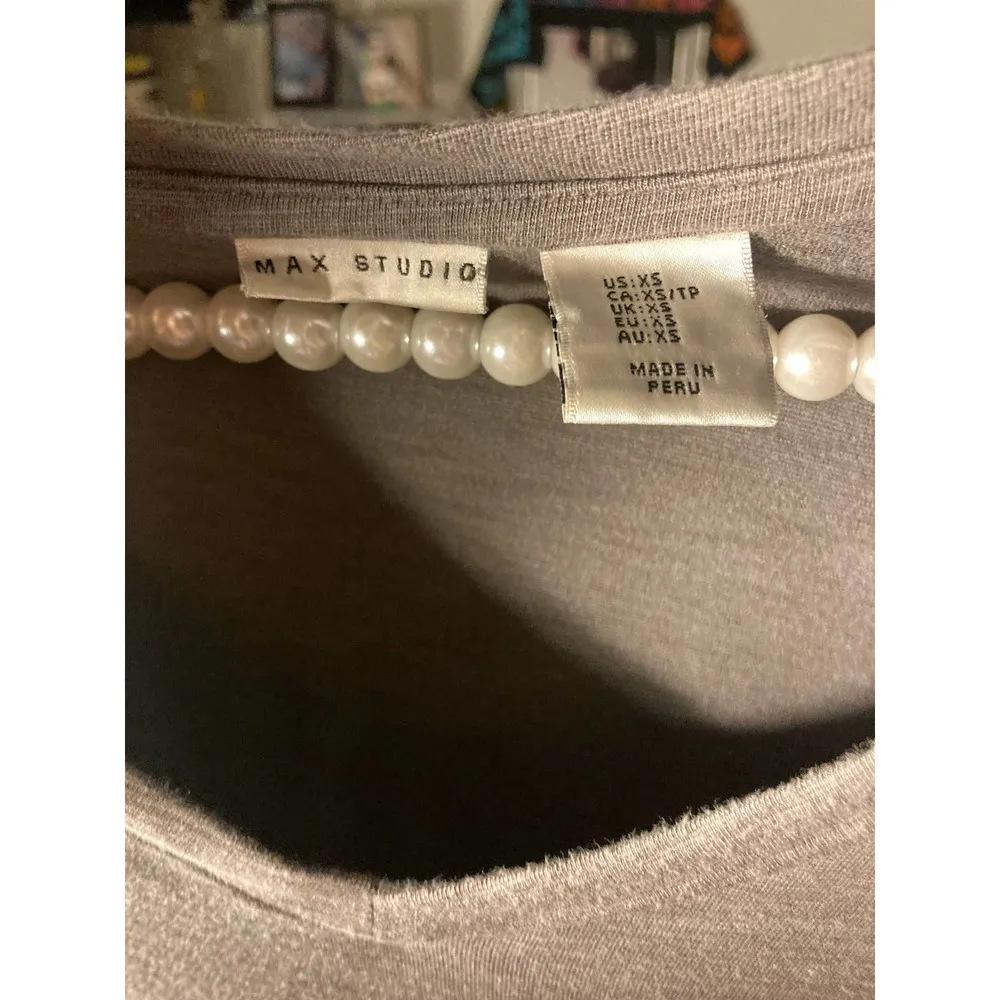 Max Studio  size xs women’s long sleeve top gray xsmall tee plain basic casual - Image 3