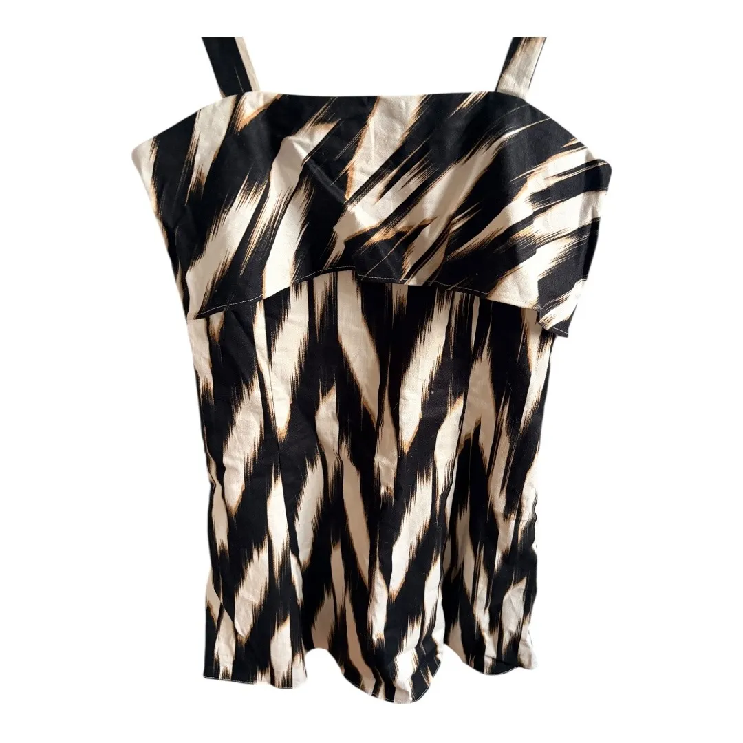 NWT Banana Republic Linen Blend Black White Ikat Print Tank Dress Size 4 - Image 2