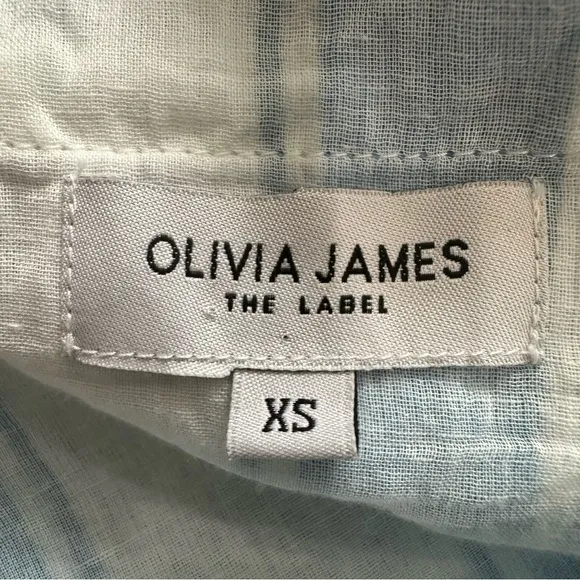 Olivia James The Label Striped Linen Dress Tie‎ Shoulder XS Blue White Coastal - Image 6