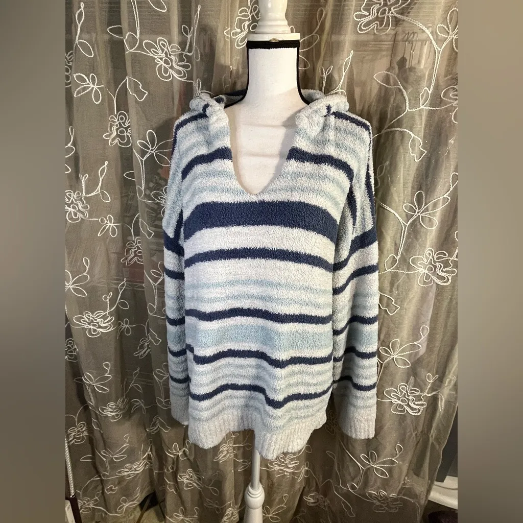 Seven7 Blue White Striped Hooded Popcorn Sweater - Image 7