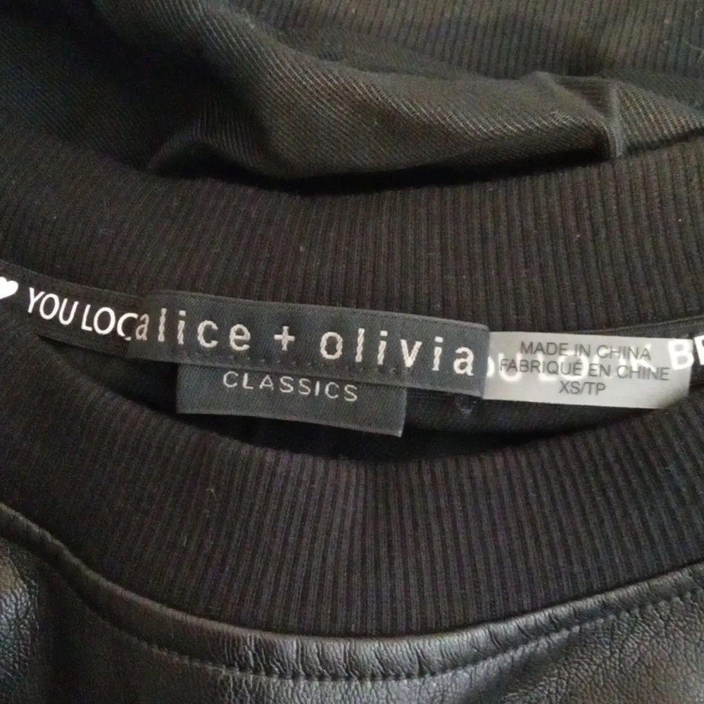 Alice + Olivia Black Faux Leather Sweatshirt Natalie Black Womens Xs/TP - Image 5